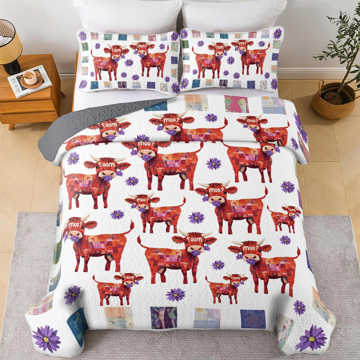 Shineful All Season Quilt 3-Piece Set Adorable Cow