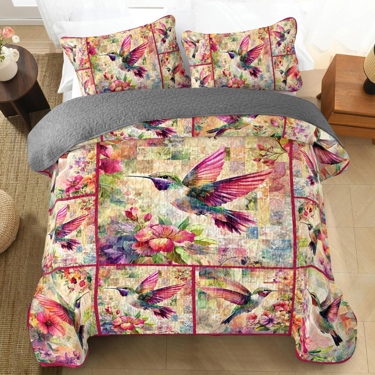 Shineful All Season Quilt 3-Piece Set Blossom Breeze Hummingbird