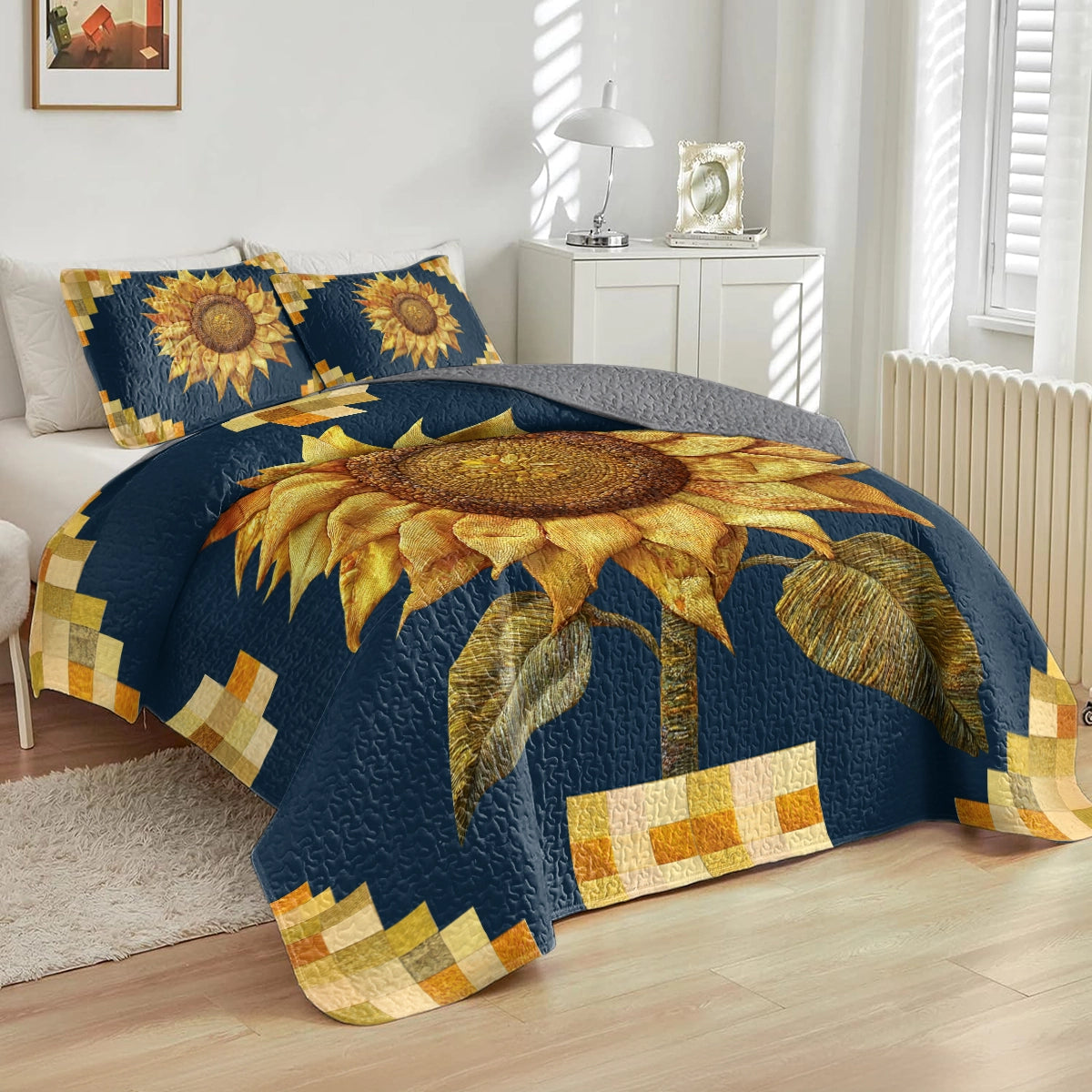 Shineful All Season Quilt 3-Piece Set Midnight Sunflower