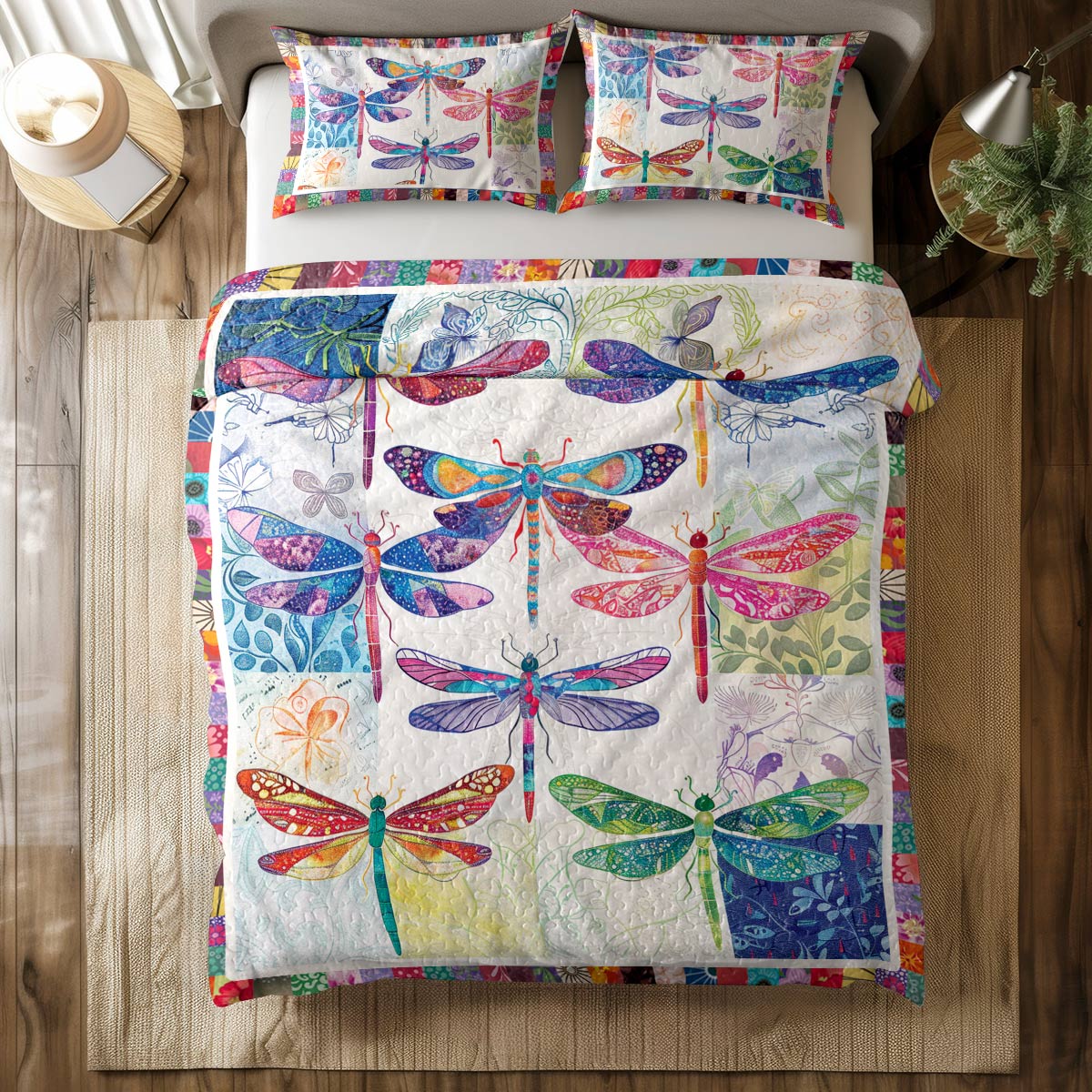 Shineful All Season Quilt 3-Piece Set Vibrant Dragonfly