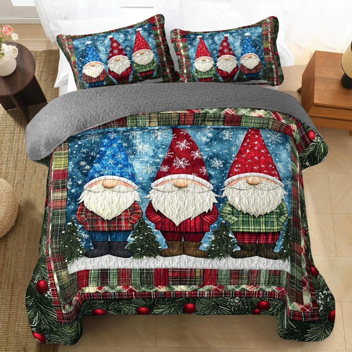 Shineful All Season Quilt 3-Piece Set - Cozy Christmas Gnome