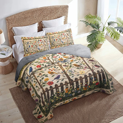 Shineful All Season Quilt 3-Piece Set Bird Birdsong Garden