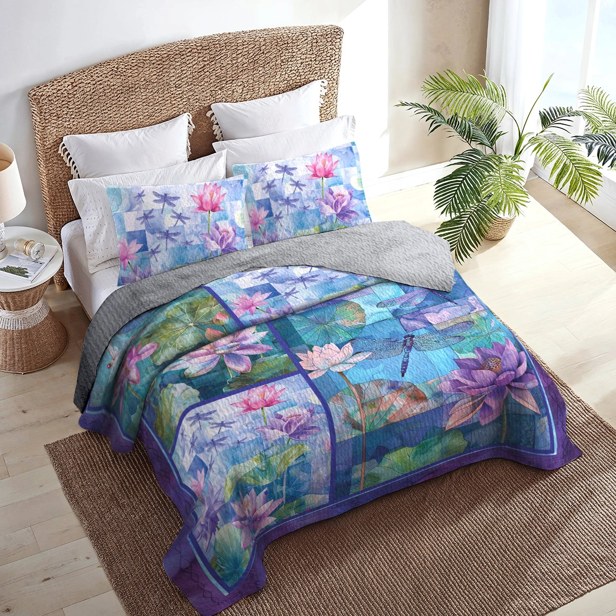 Shineful All Season Quilt 3-Piece Set Lily Dragonfly Harmony