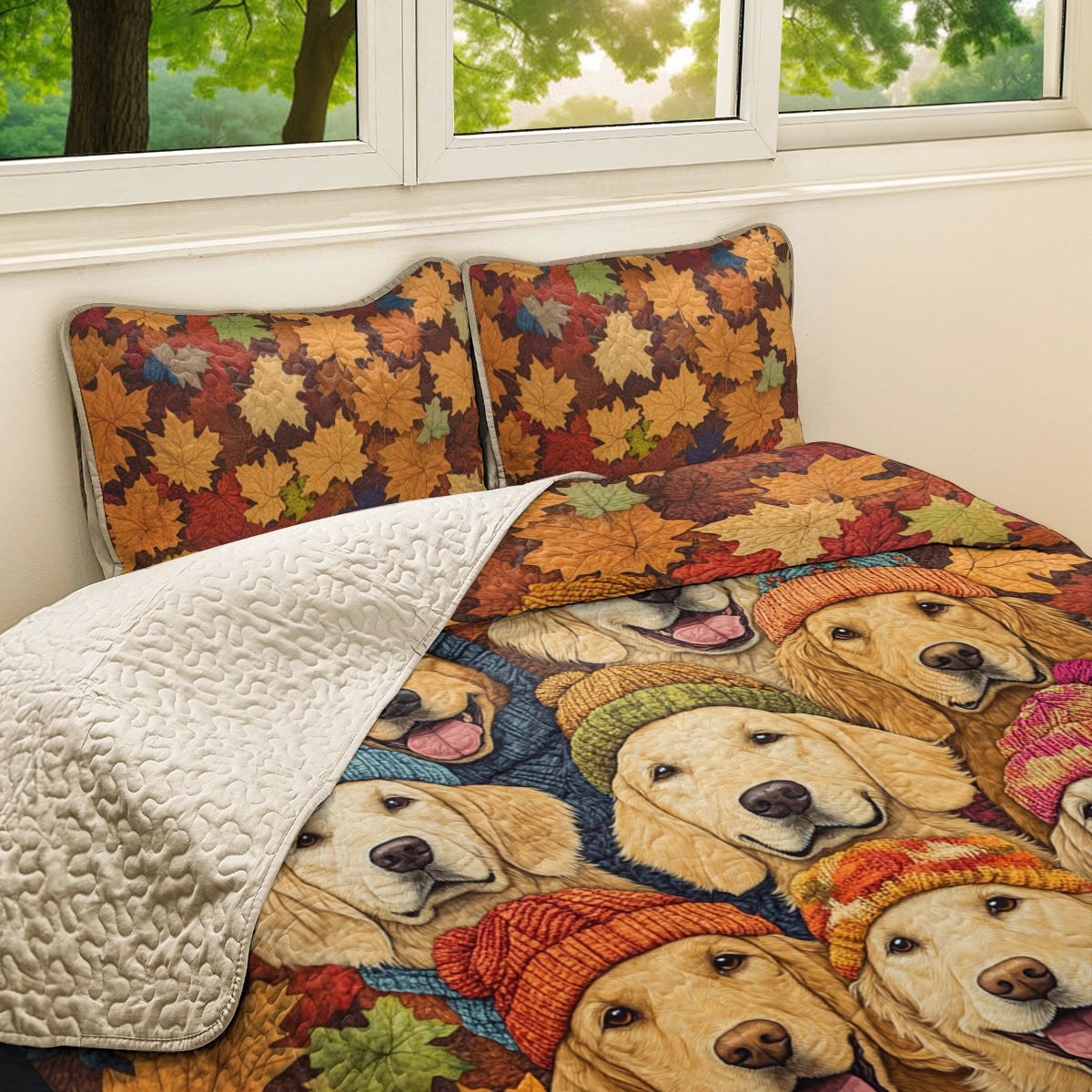 Shineful All Season Quilt 3-Piece Set Golden Pups Autumn