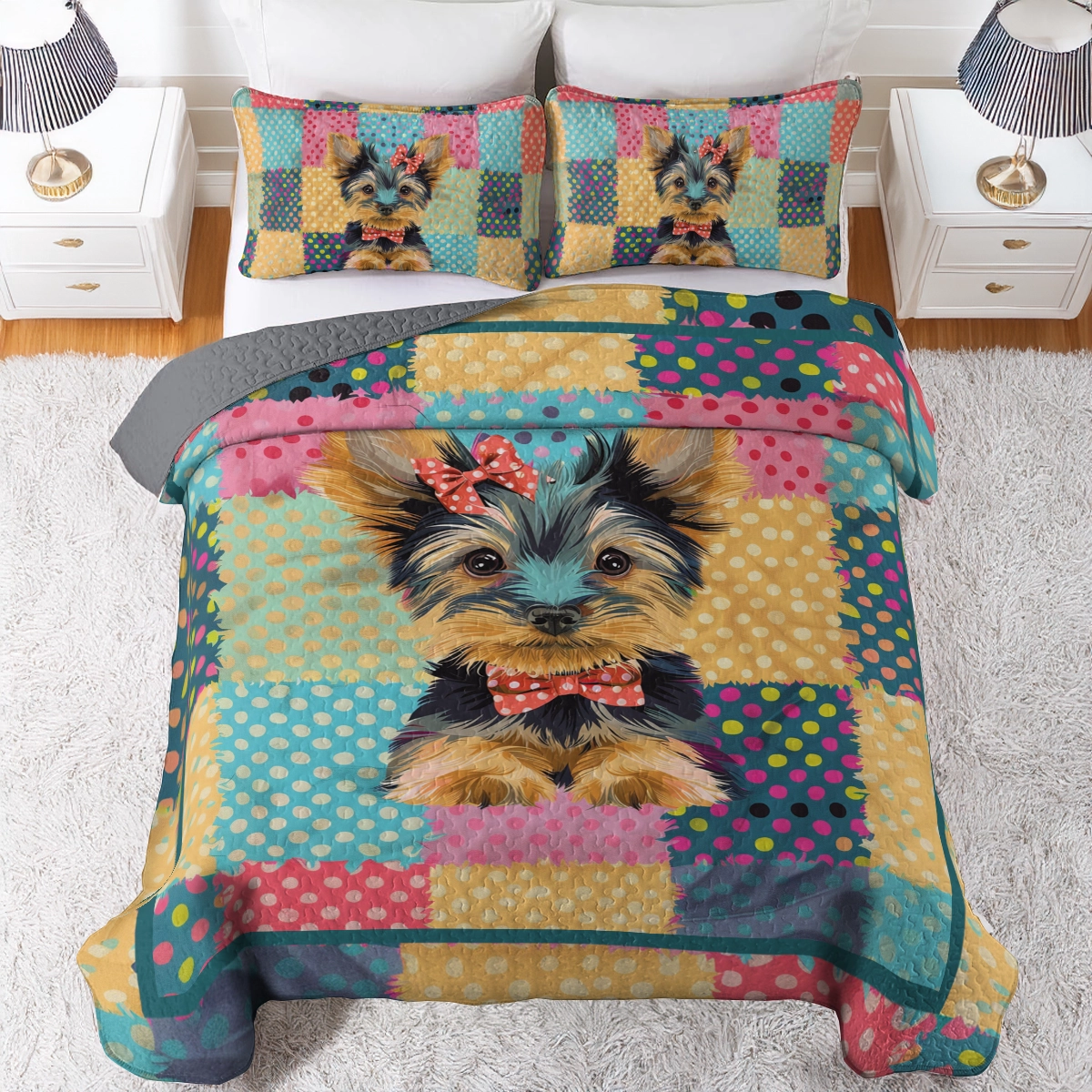 Shineful All Season Quilt 3-teiliges Set mit gepunkteten Yorkies