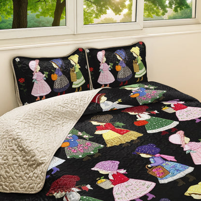 Shineful All Season Quilt 3-Piece Set Sunbonnet Sue Autumn Harvest 