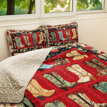 Shineful All Season Quilt 3-Piece Set Beautiful Cactus & Cowboy Boots