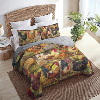 Shineful All Season Quilt 3-Piece Set Harvest Chicken