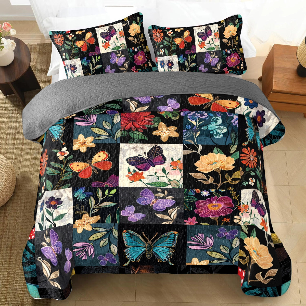 Shineful All Season Quilt 3-Piece Set Butterfly Blooms