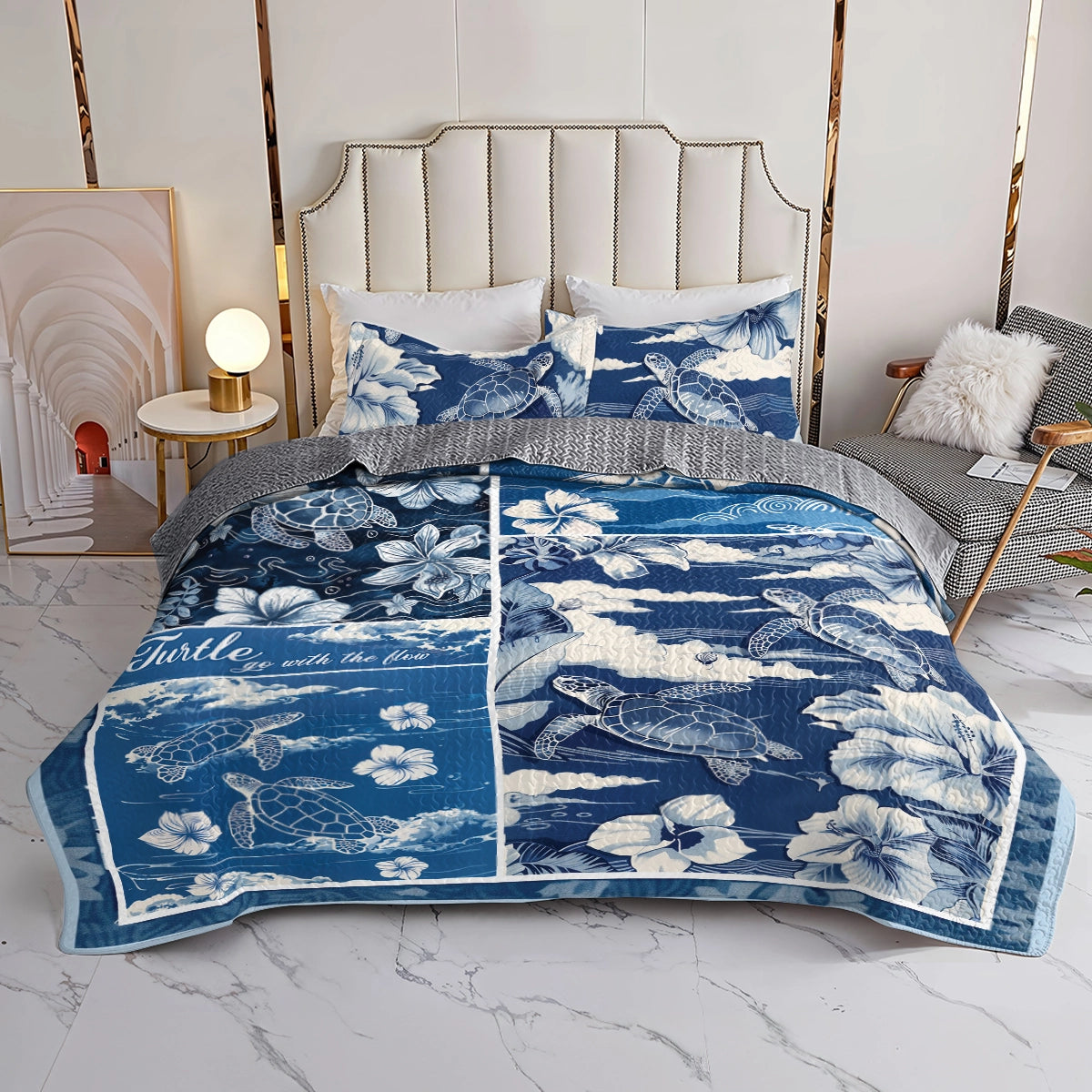 Shineful All Season Quilt 3-Piece Set Flowing Sea Turtle Serenity