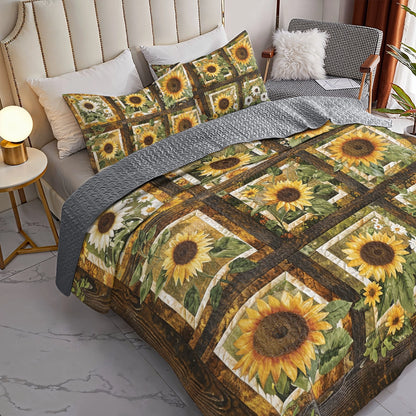 Shineful All Season Quilt 3-Piece Set Rustic Sunflower