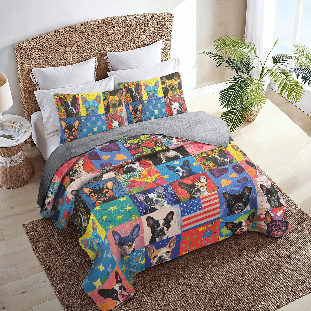 Shineful All Season Quilt 3-Piece Set Boston Terriers Mosaic