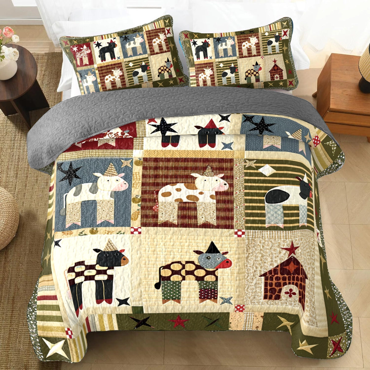 Shineful All Season Quilt 3-Piece Set Cow Barnyard Bliss