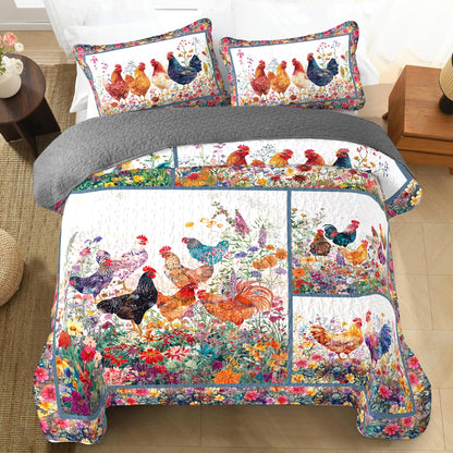 Shineful All Season Quilt 3-Piece Set Chicken Spring Bliss