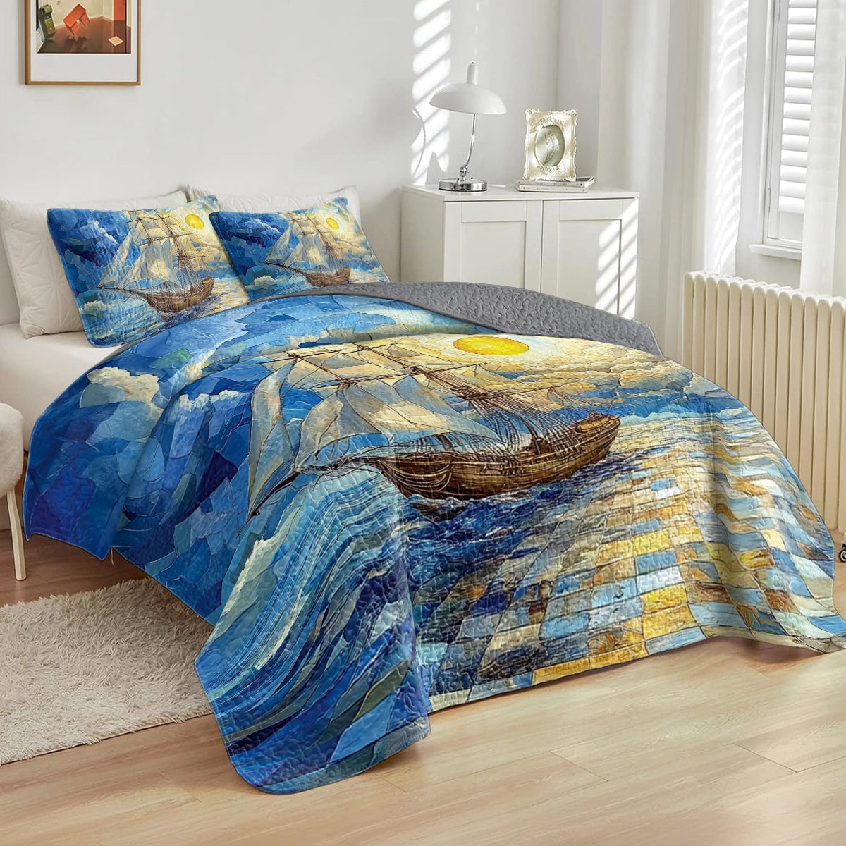 Shineful All Season Quilt 3-Piece Set Sailing Golden Horizon