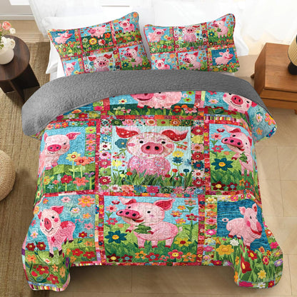 Shineful All Season Quilt 3-Piece Set Piggy Paradise Floral