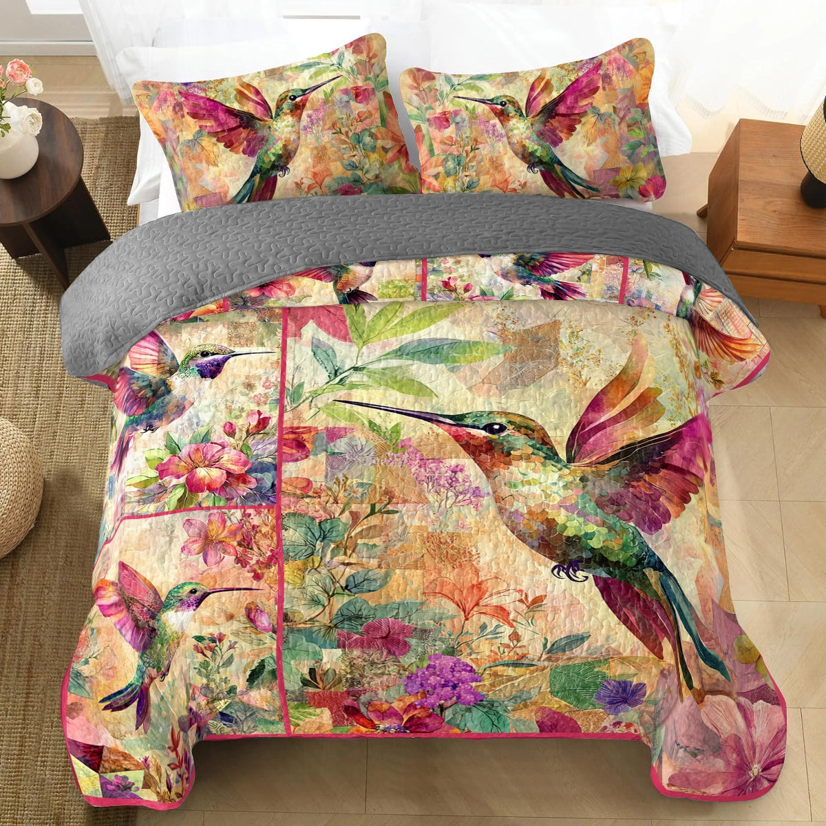 Shineful All Season Quilt 3-Piece Set Hummingbird Harmony