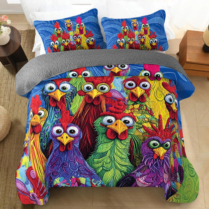 Shineful All Season Quilt 3-Piece Set - Chicken Funky Roosters