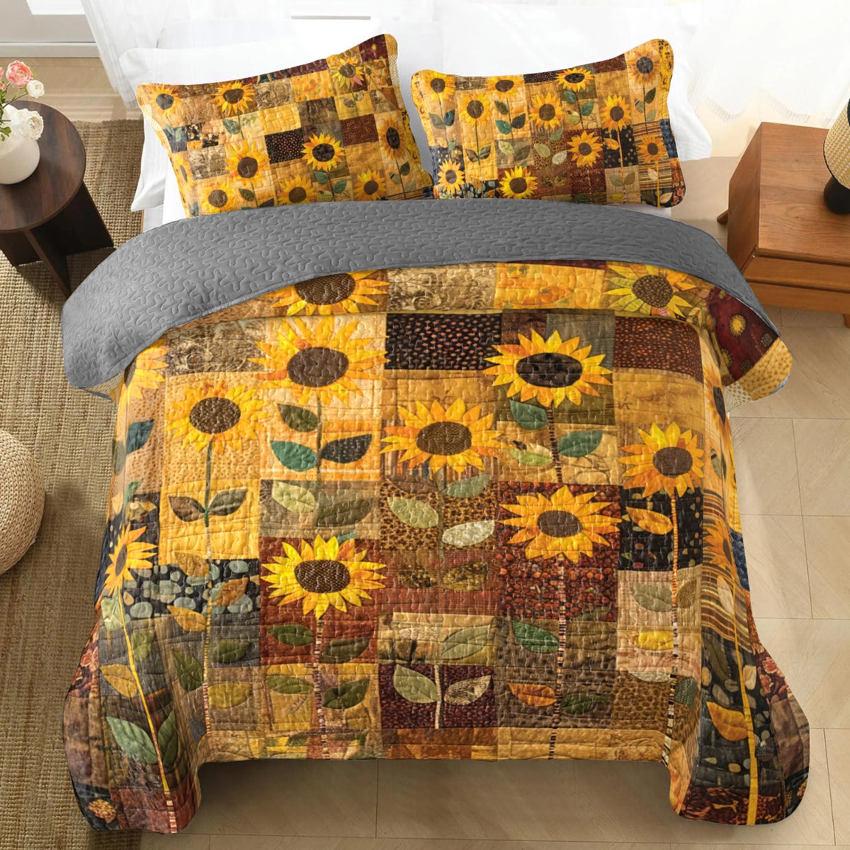 Shineful All Season Quilt 3-Piece Set Sunflower Golden Glow