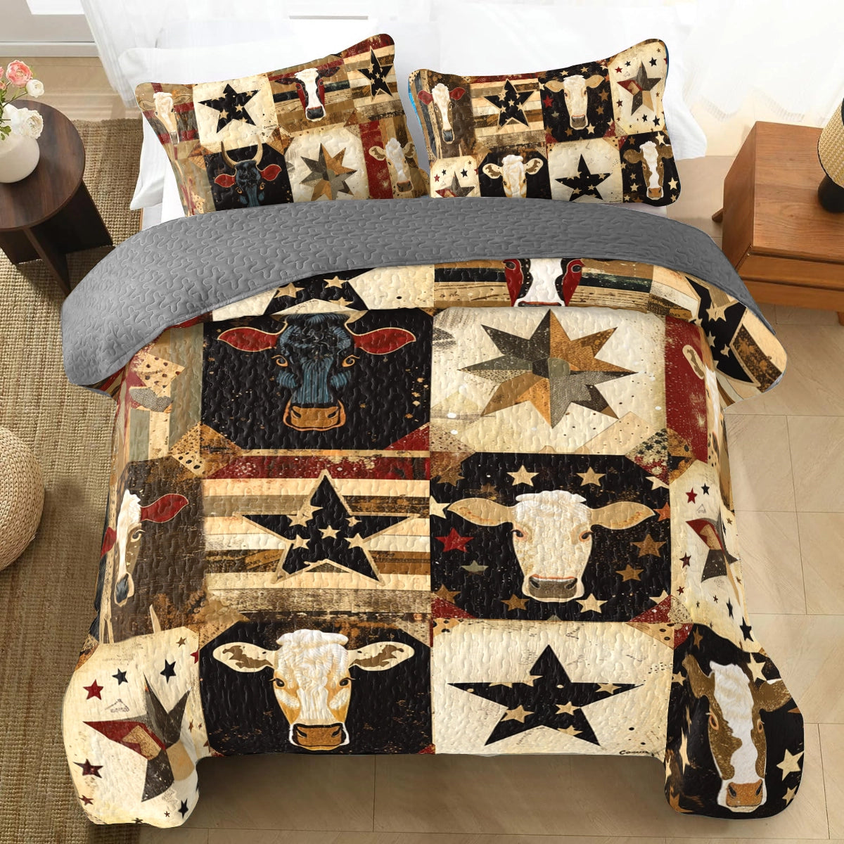 Shineful All Season Quilt 3-Piece Set Cow Country Star