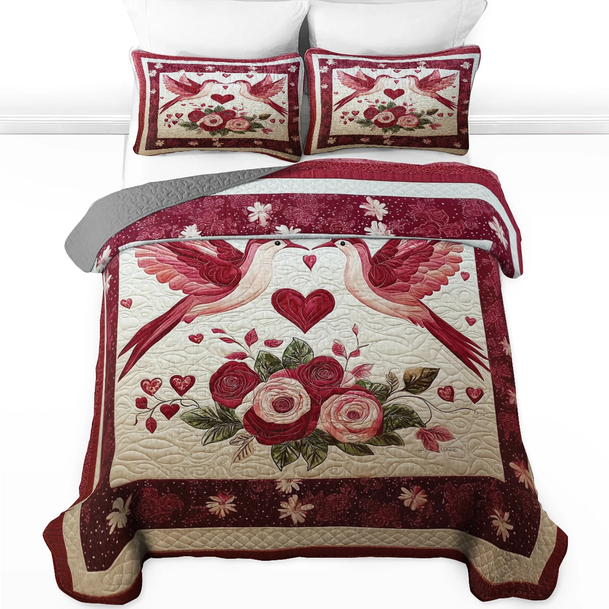 Shineful All Season Quilt 3-Piece Set Heartfelt Birds and Blooms