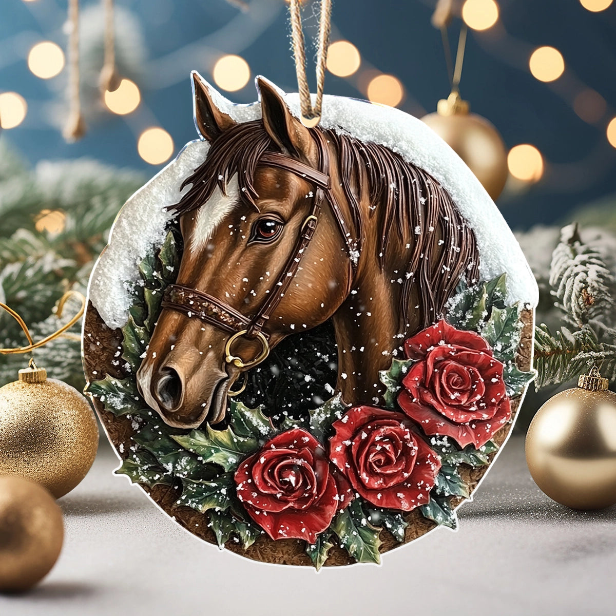 Shineful 2D Acrylic Ornament Winter's Rose Horse