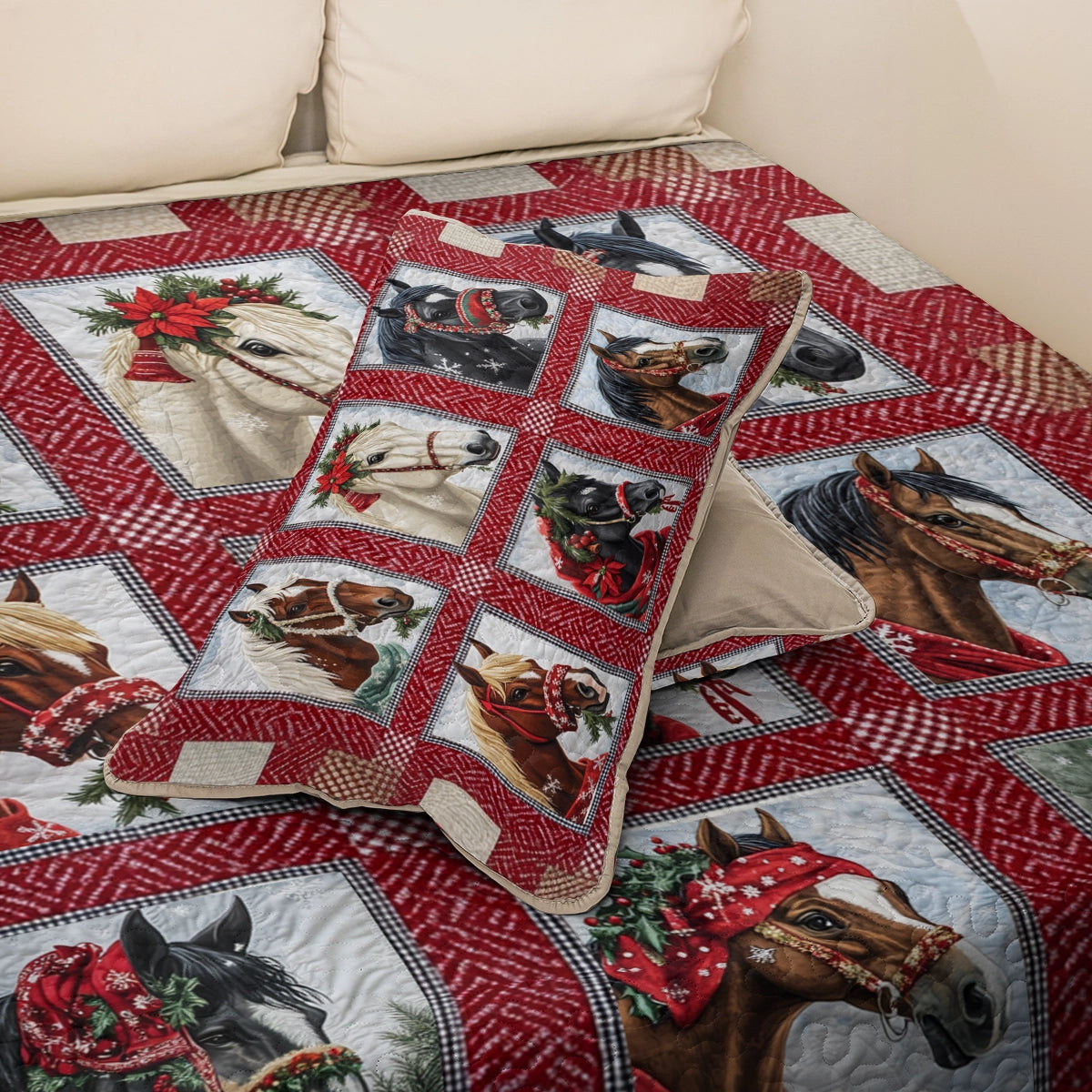 Shineful All Season Quilt 3-Piece Set Horse Holiday Hoofbeats