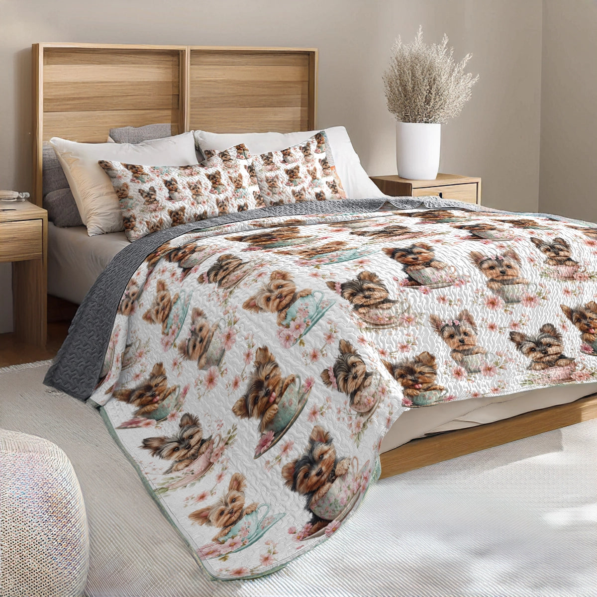 Shineful All Season Quilt 3-Piece Set - Yorkie Teacup Snuggle