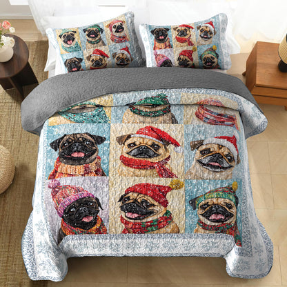 Shineful All Season Quilt 3-Piece Set Cheerful Wintery Puggy