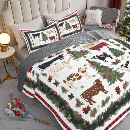 Shineful All Season Quilt 3-Piece Set Farmhouse Christmas Cow