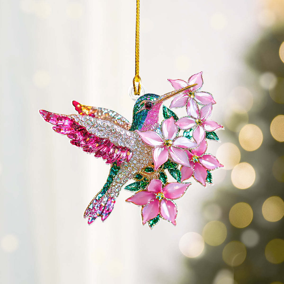 Shineful 2D Acrylic Ornament Twinkling Hummingbird Blossom