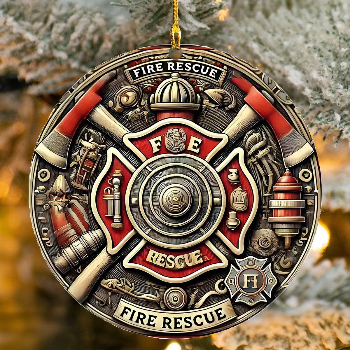 Glänzendes 2D Acryl Ornament Feuerwehr Emblem Weihnachten 