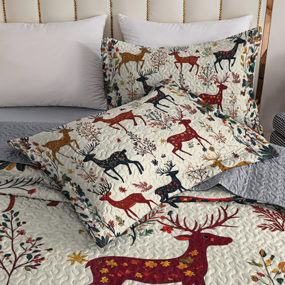 Shineful All Season Quilt 3-Piece Set - Charming Rustic Reindeer