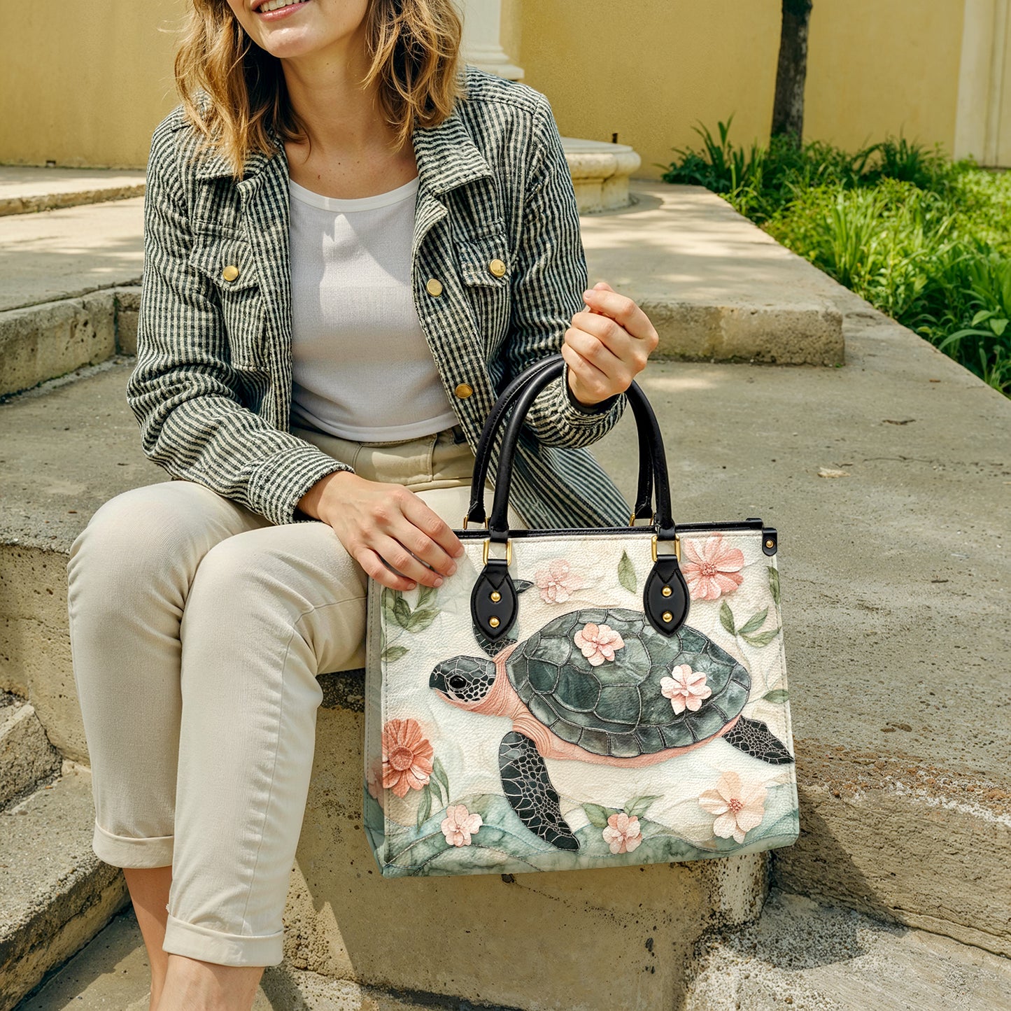 Shineful Leather Bag Floral Turtle