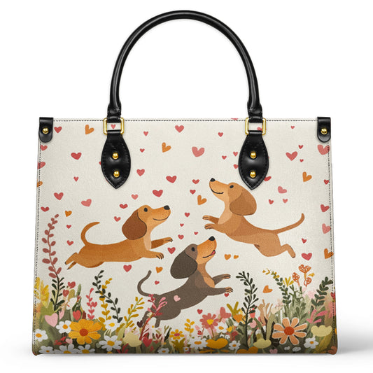 Shineful Leather Bag Floral Dachshund With Heart