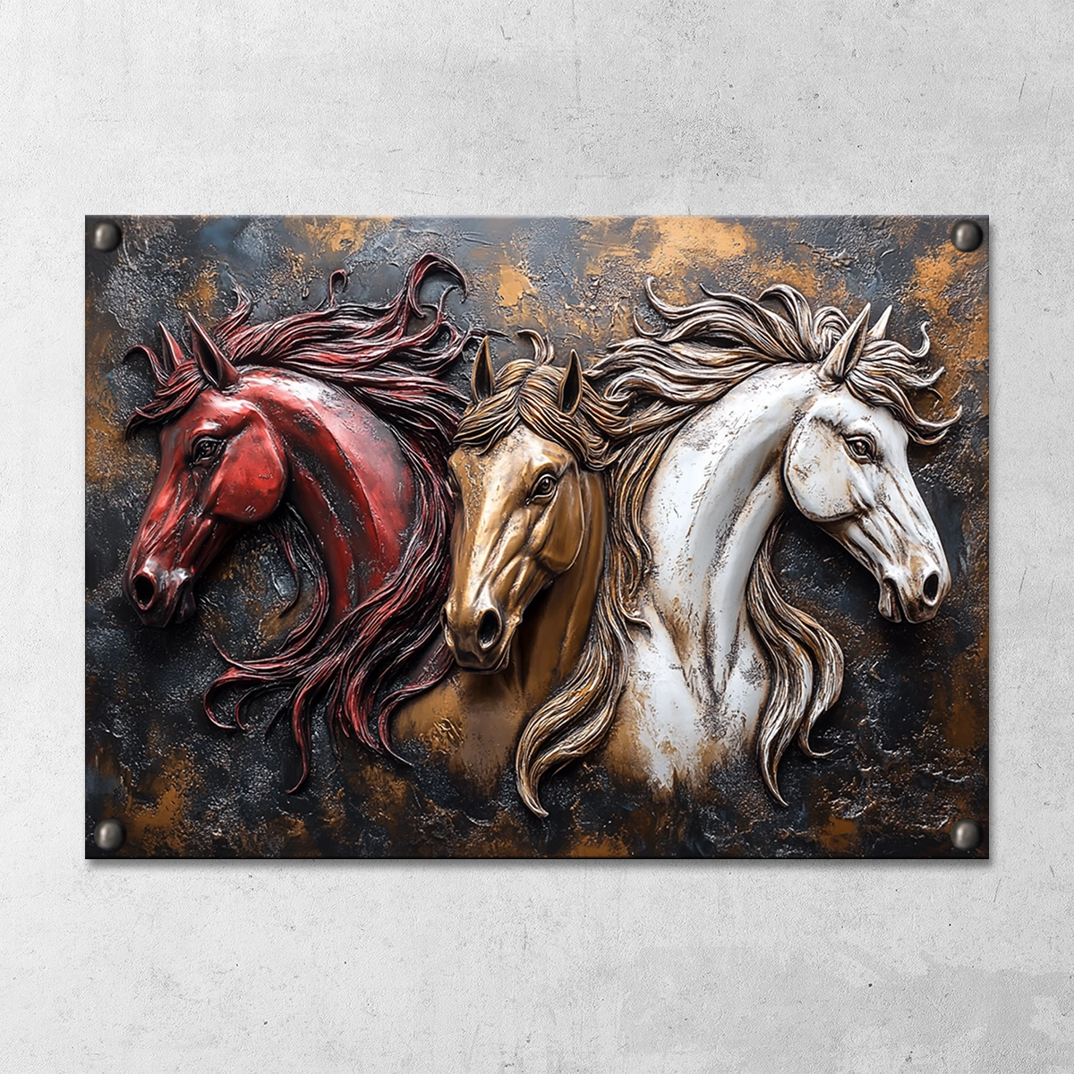 Shineful 2D Metal Sign Galloping Trio: Majestic Horses