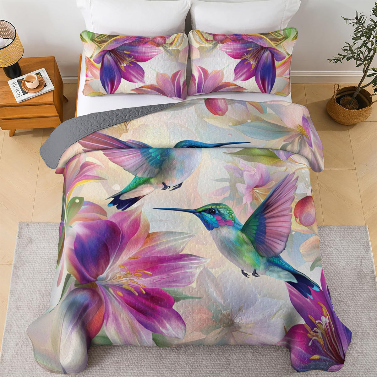 Shineful All Season Quilt 3-Piece Set Hummingbird Blossom