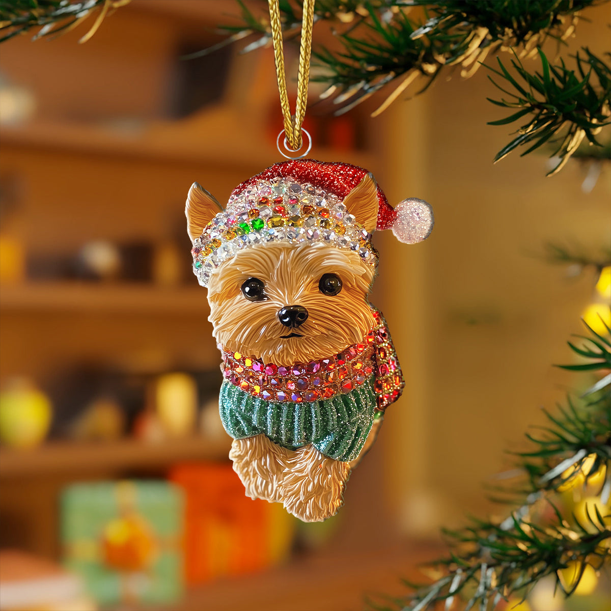 Shineful 2D Acrylic Ornament Twinkling Christmas Yorkie