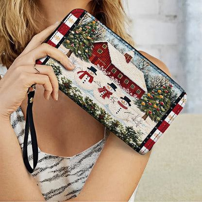 Shineful Leather Clutch Purse With Wristlet Strap Handle Country Christmas Charm