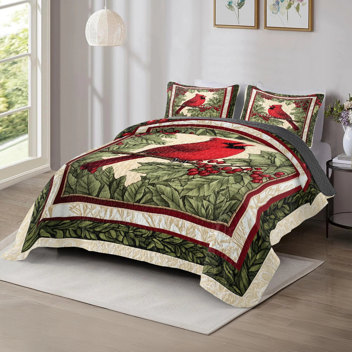 Shineful All Season Quilt 3-Piece Set - Cardinal Winter's Red Beauty