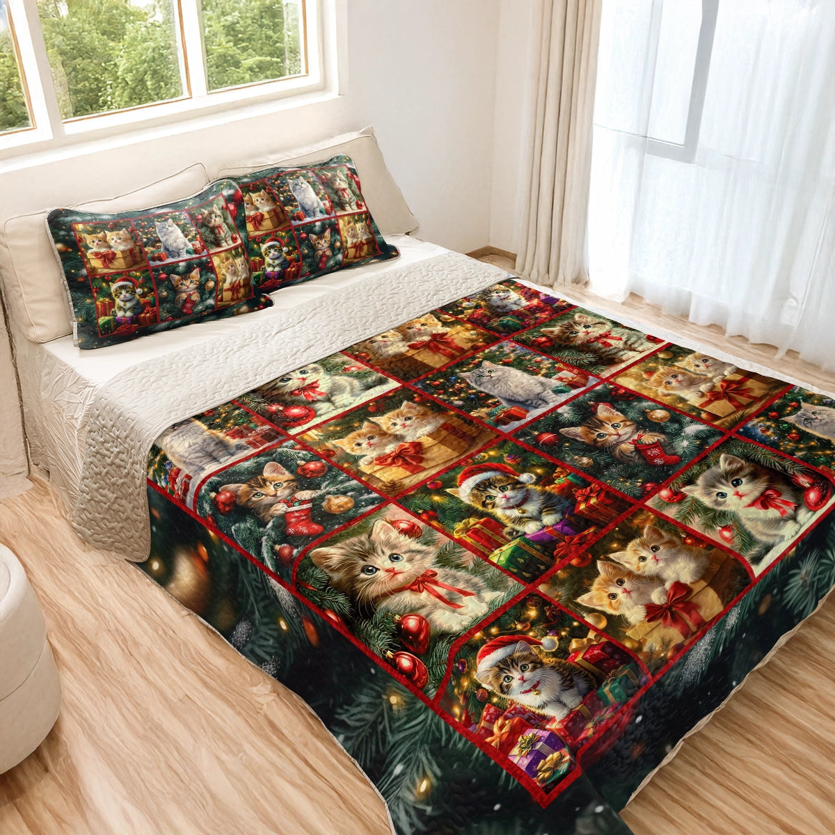 Shineful All Season Quilt 3-Piece Set - Kitten Christmas Cuddles