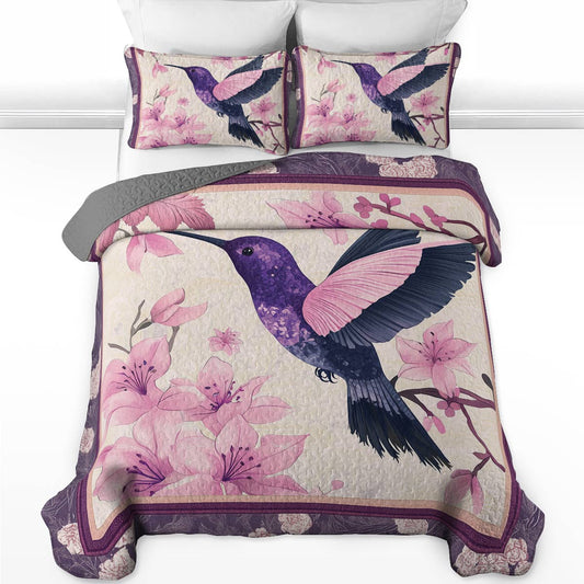 Shineful All Season Quilt 3-Piece Set - Hummingbird Blooming Beauty