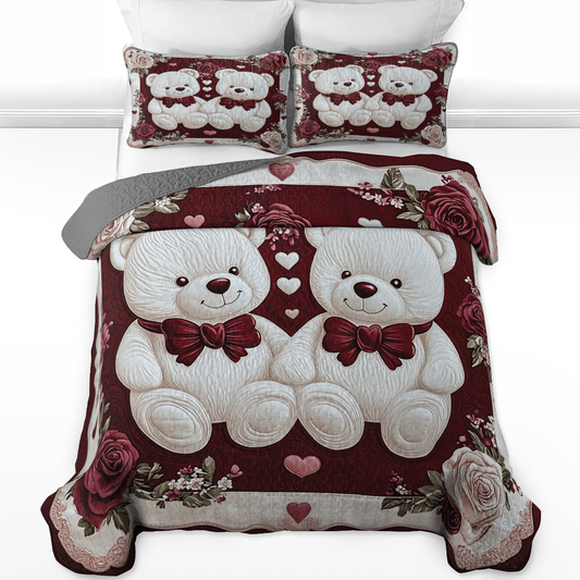 Shineful All Season Quilt 3-Piece Set Adorable Teddy Couple