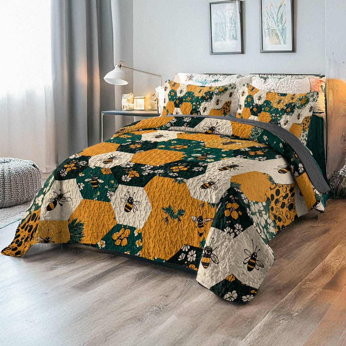 Shineful All Season Quilt 3-Piece Set - Honeycomb Haven