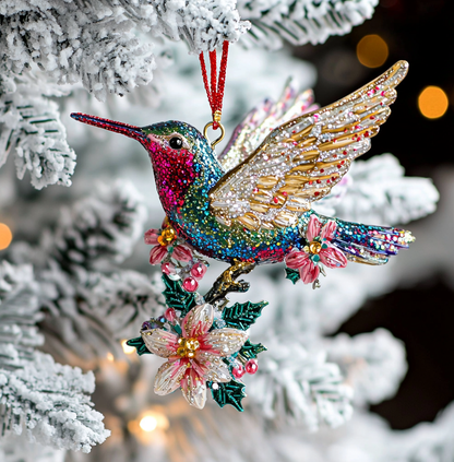 Shineful 2D Acrylic Ornament Twinkling Floral Hummingbird