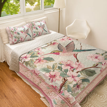 Shineful All Season Quilt 3-Piece Set Floral Spring Hummingbird