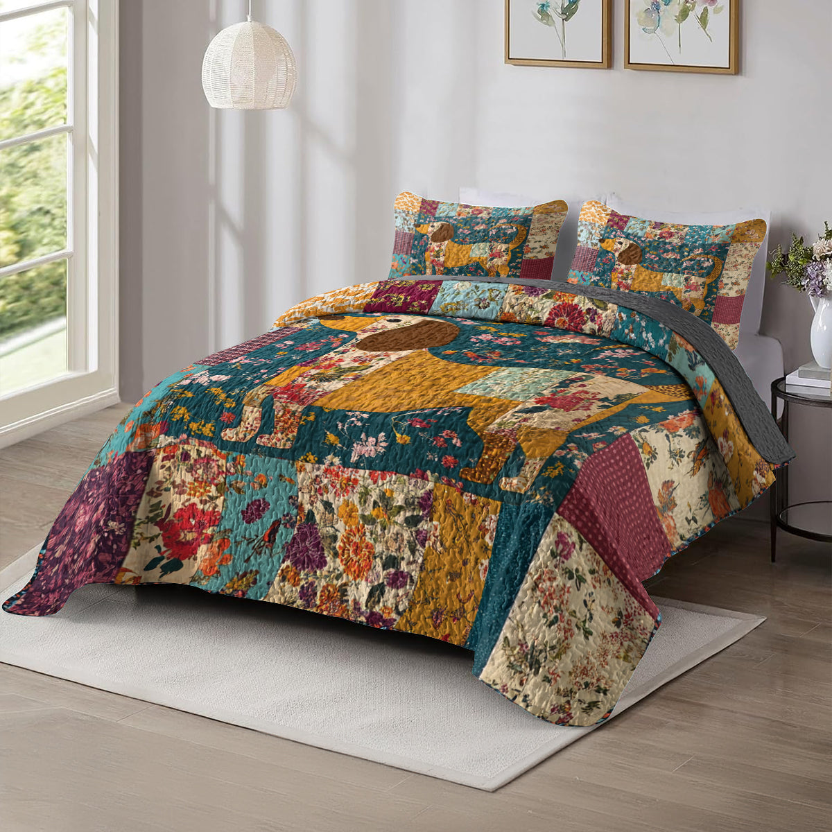 Shineful All Season Quilt 3-Piece Set Dachshund Delight Patchwork