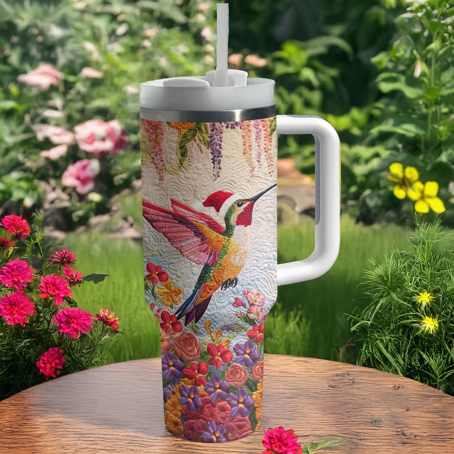 Shineful Tumbler Floral Christmas Hummingbird