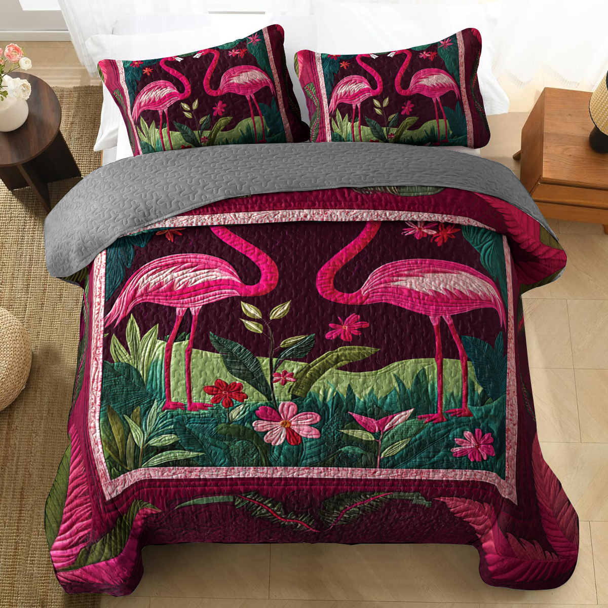 Shineful All Season Quilt 3-Piece Set - Flamingo Bliss