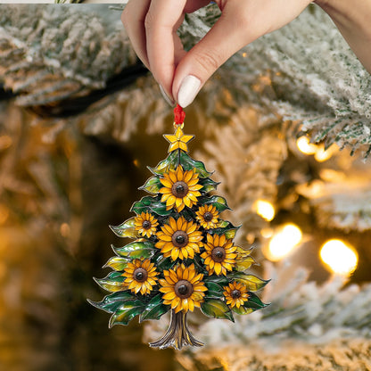 Glänzendes 2D-Acryl-Ornament „Sonnenblumen-Weihnachtsbaum“ 